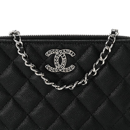 Caviar Quilted Logo Small Clutch With Chain Black