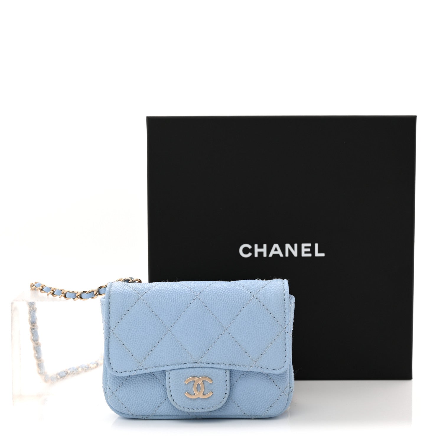 Caviar Quilted Mini Chain Belt Bag Light Blue