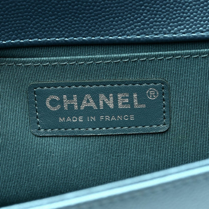 Metallic Caviar Quilted Medium Boy Flap Turquoise