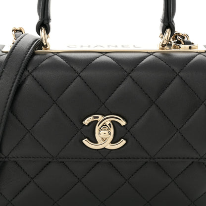 Lambskin Quilted Mini Trendy CC Dual Handle Flap Bag Black