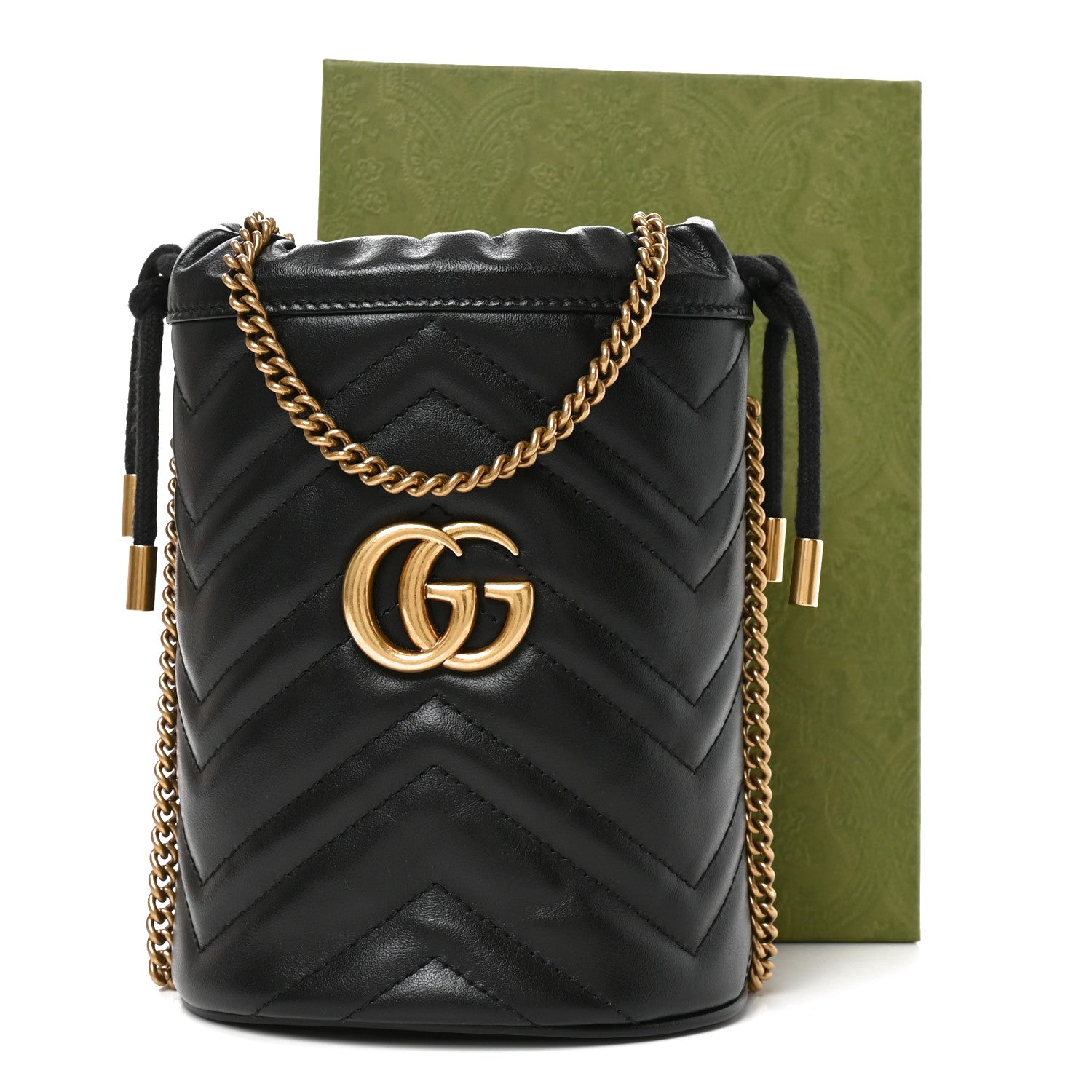 Calfskin Matelasse Mini GG Marmont 2.0 Bucket Bag Black