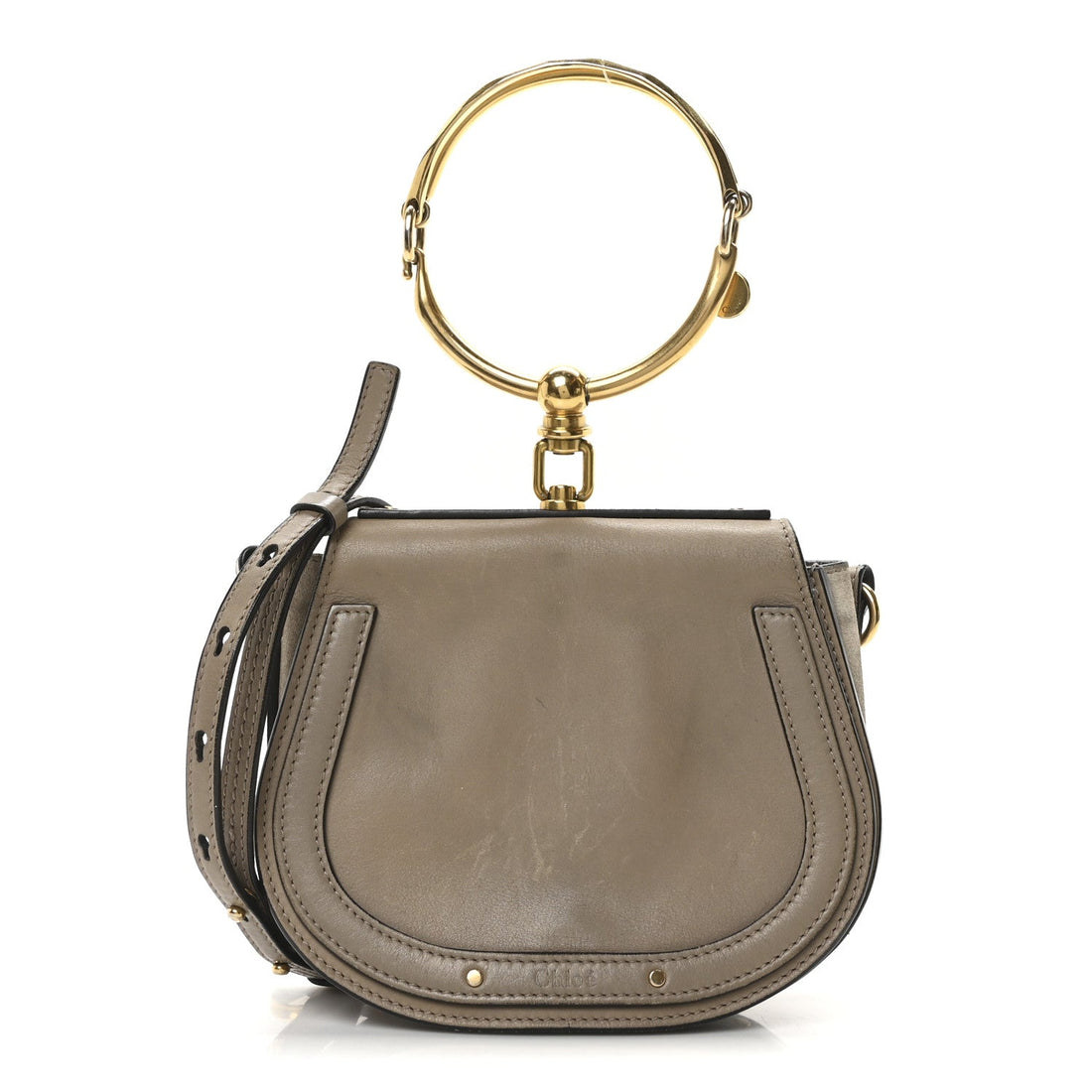 Calfskin Suede Small Nile Bracelet Bag Motty Grey