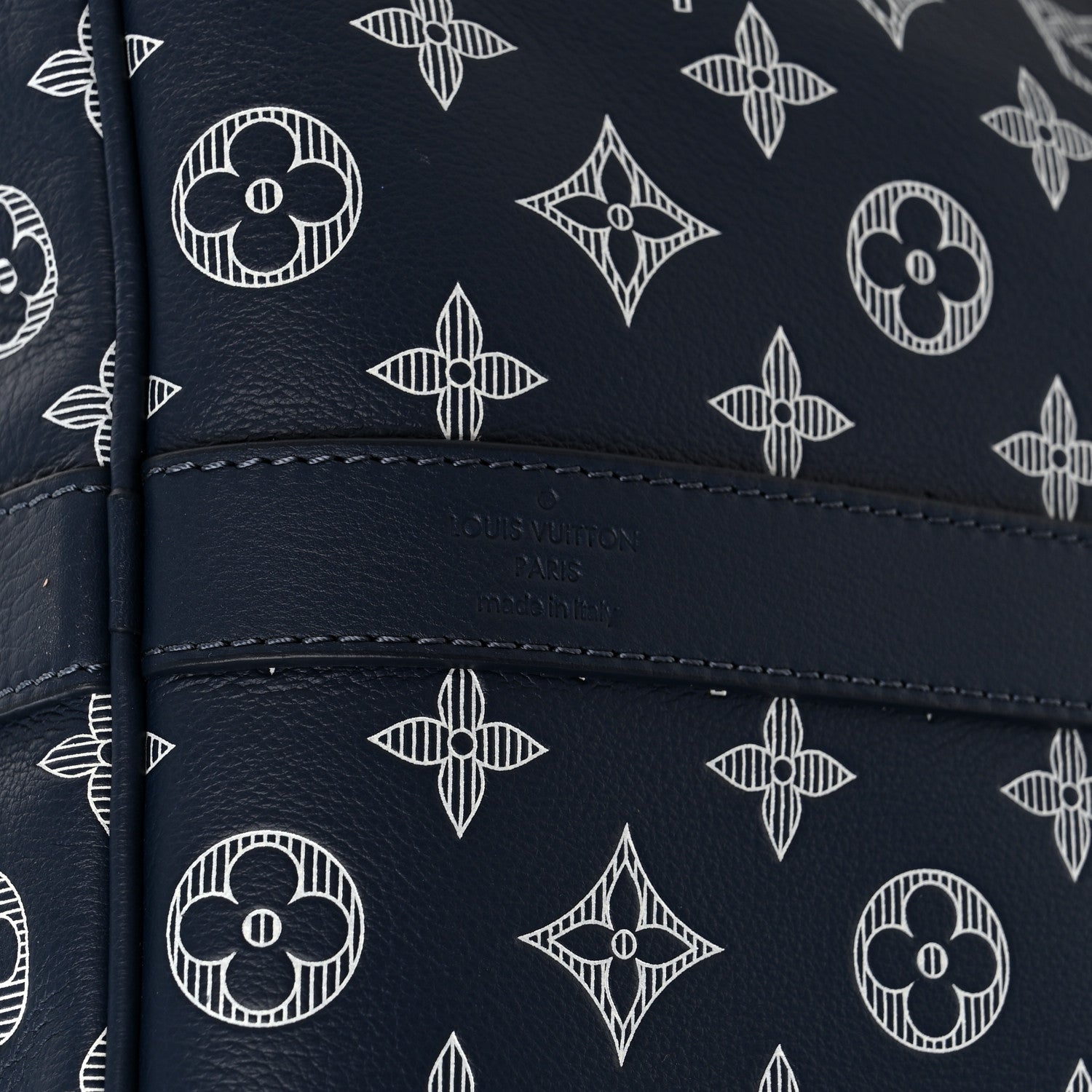 Calfskin Shadow Monogram Keepall Bandouliere 50 Ink Blue White