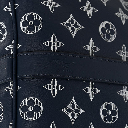 Calfskin Shadow Monogram Keepall Bandouliere 50 Ink Blue White