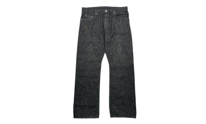 Leather Star Patch Denim Jeans "Washed Raw Denim Black" CHRM1109