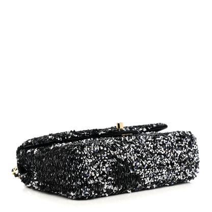 Sequin Quilted Small Single Flap Black White Grey