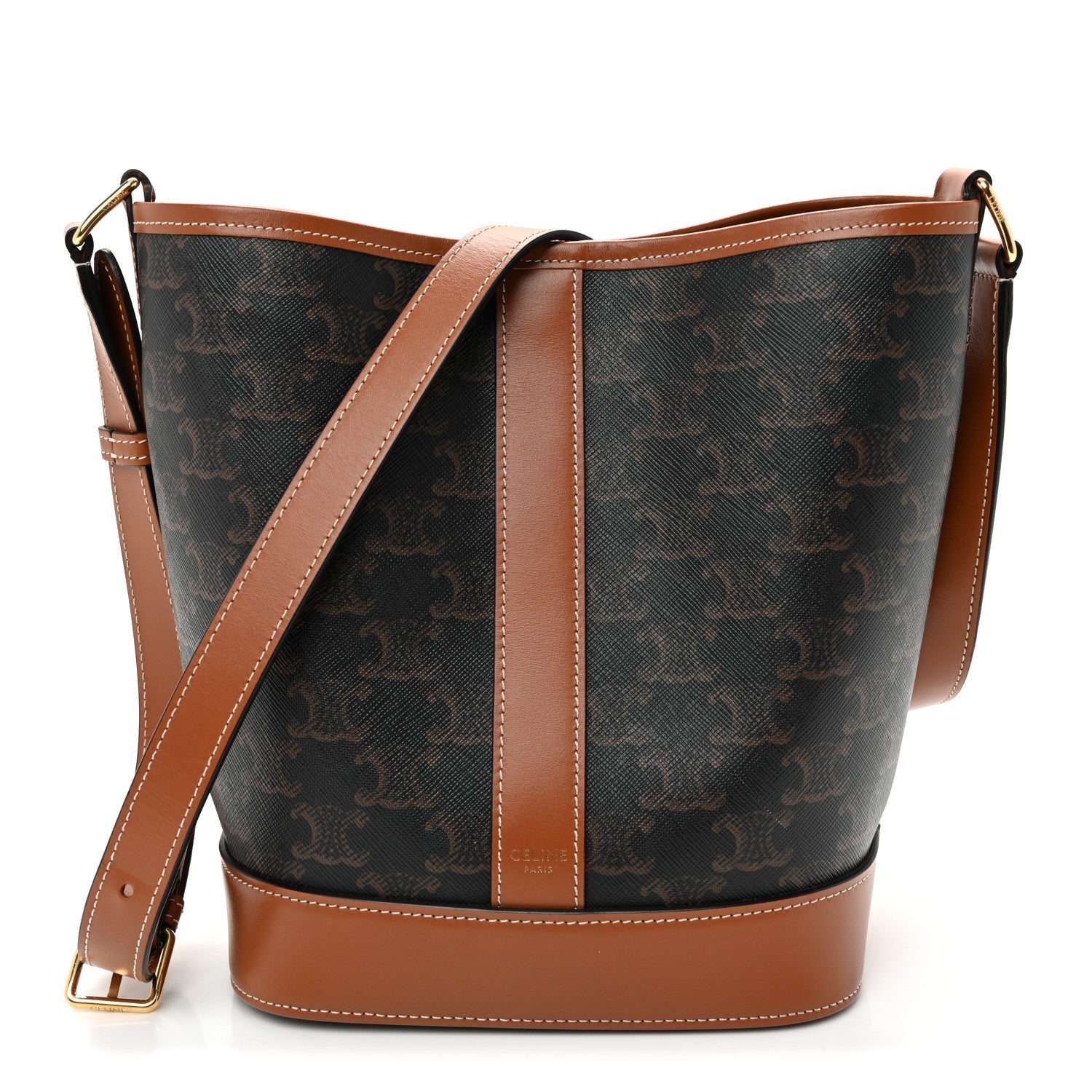 Triomphe Canvas Calfskin Small Bucket Bag Tan