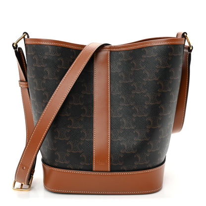 Triomphe Canvas Calfskin Small Bucket Bag Tan