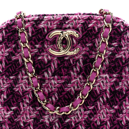 Tweed Quilted Mini Clutch With Chain Purple