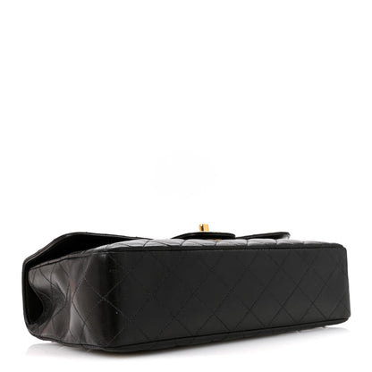 Lambskin Quilted Medium Rectangular Kelly Flap Bag Black