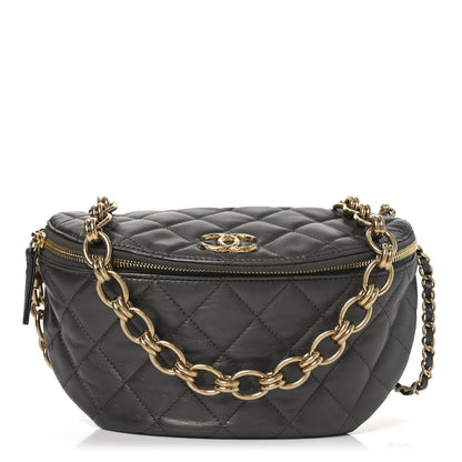 Metallic Calfskin Pearl Quilted CC Belt Bag Ruthenium