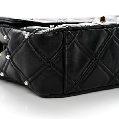 Lambskin Quilted Pearl Studded Flap Black