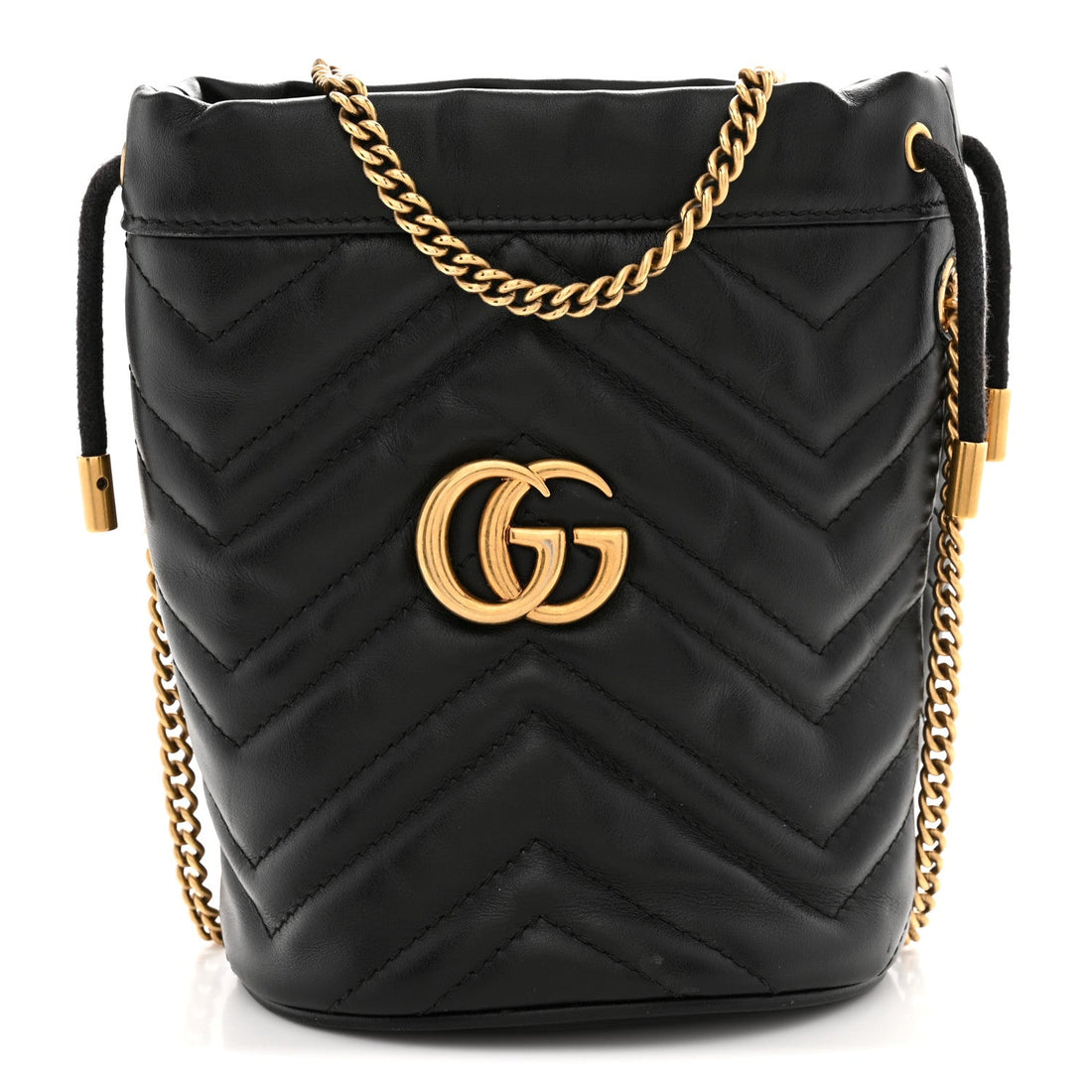 Calfskin Matelasse Mini GG Marmont 2.0 Bucket Bag Black