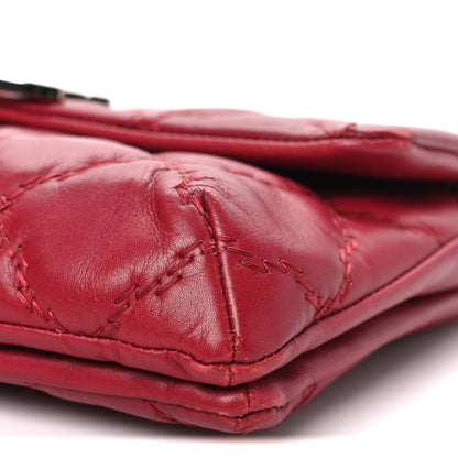 Calfskin Quilted Double Stitch Hamptons Clutch with Chain Red Red