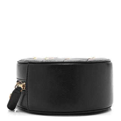 Lambskin Quilted Egyptian Amulet Round Clutch With Chain  Black