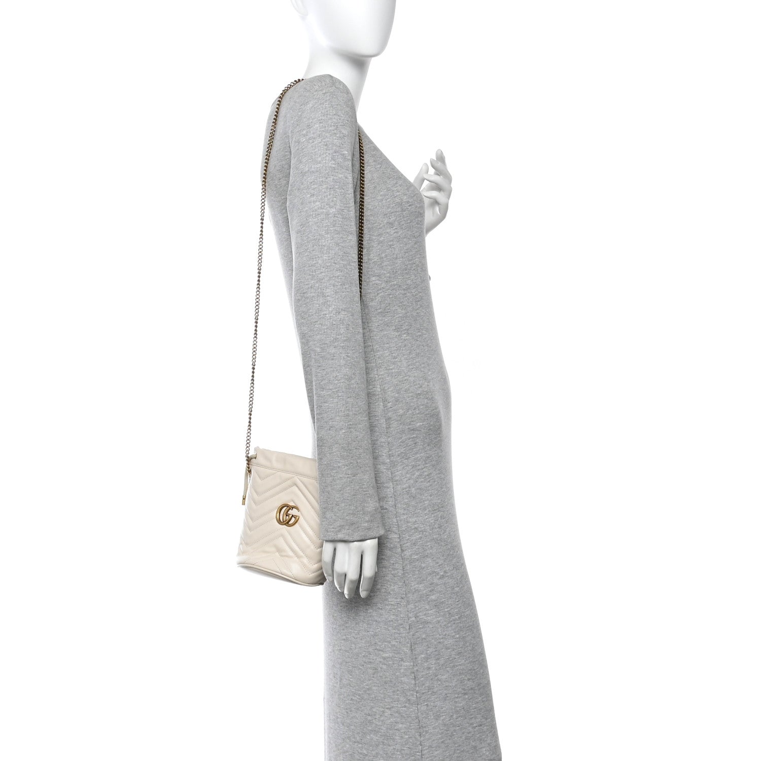 Calfskin Matelasse Mini GG Marmont 2.0 Bucket Bag White