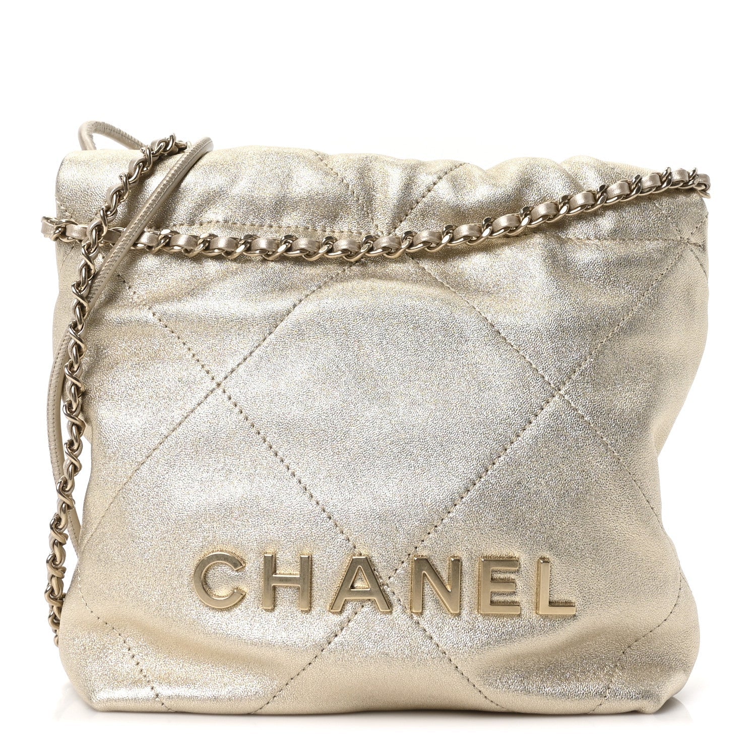 Metallic Lambskin Quilted Mini Chanel 22 Golden