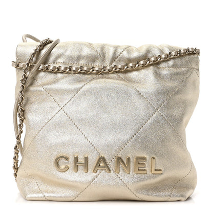 Metallic Lambskin Quilted Mini Chanel 22 Golden