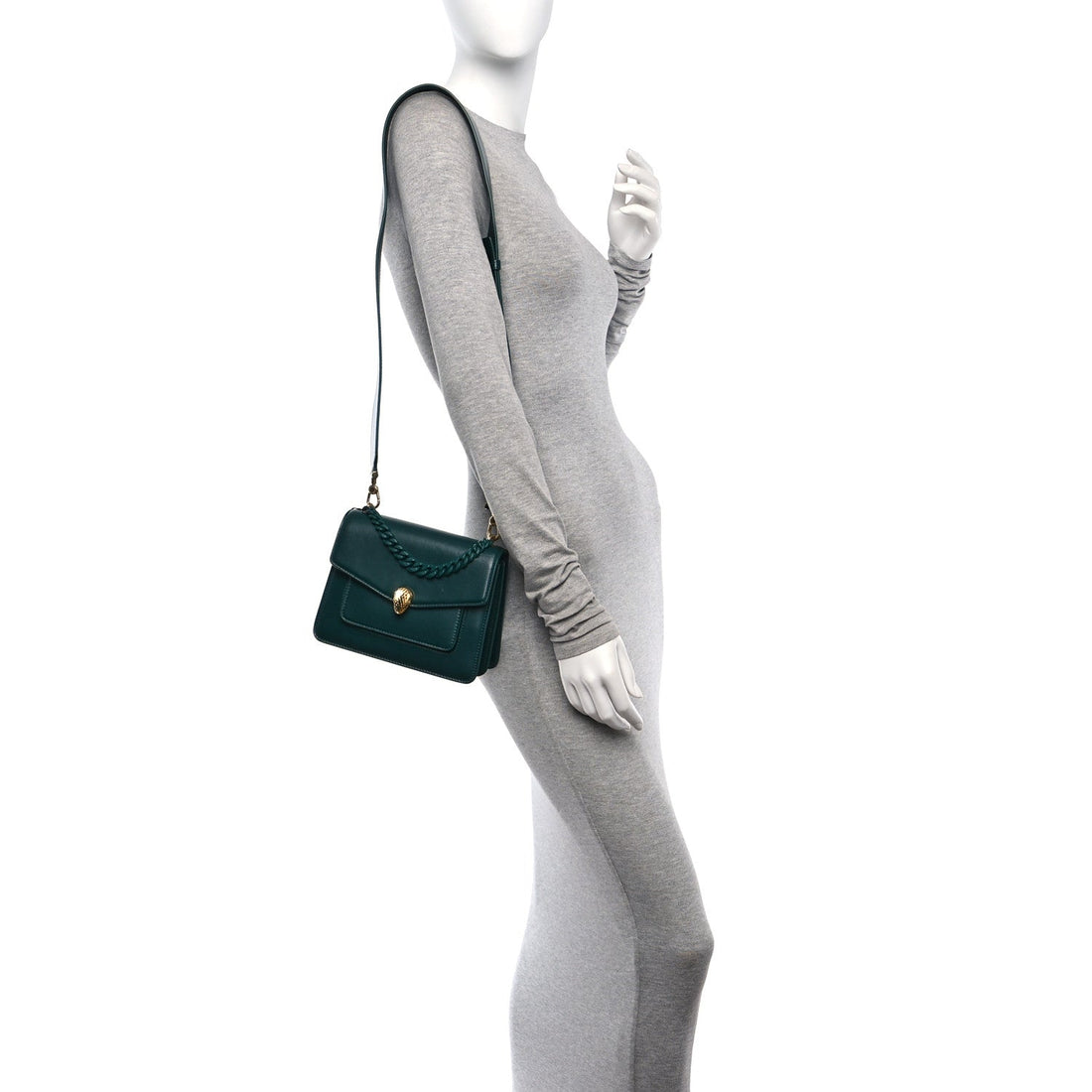 Nappa Monochrome Serpenti Forever Maxi Chain Crossbody Bag Green