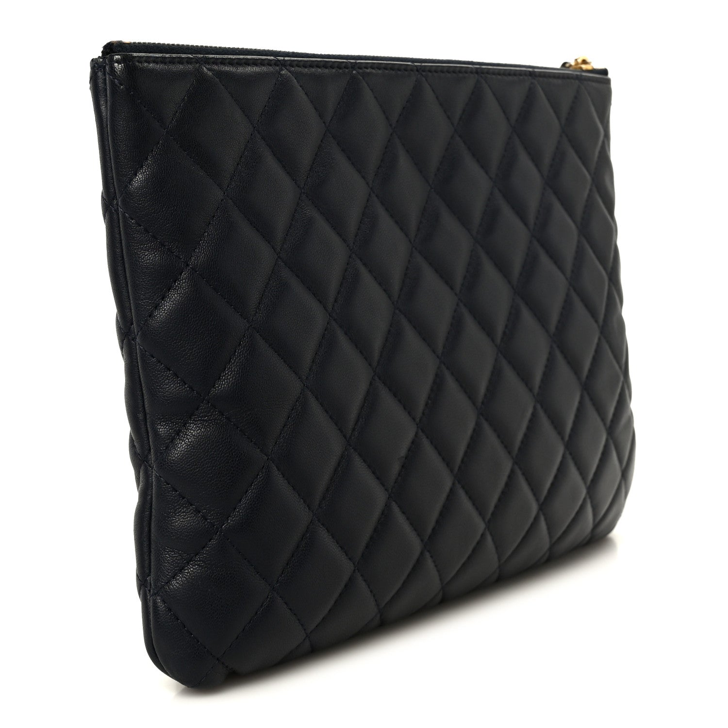 Lambskin Quilted Medium Cosmetic Case Navy Blue