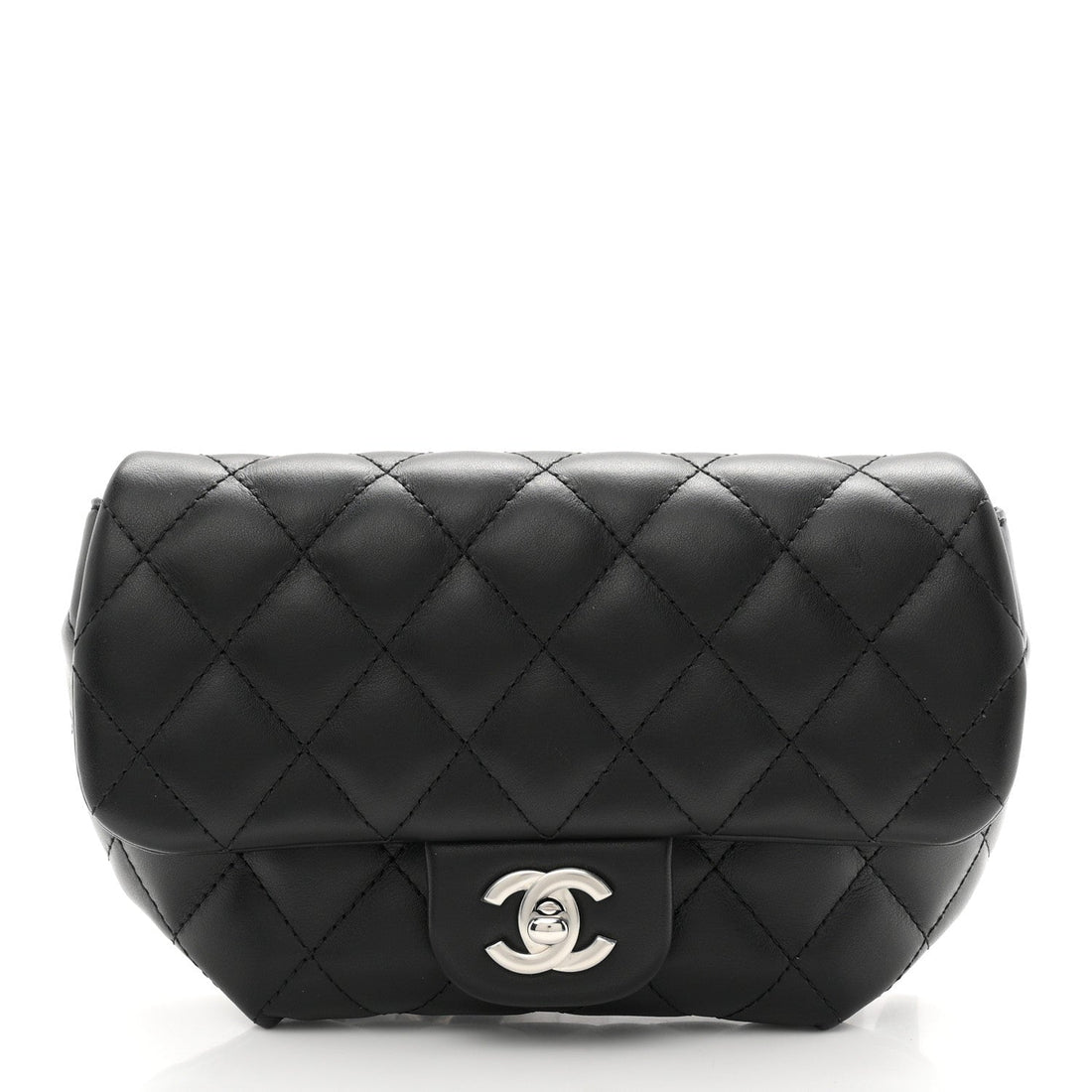 Calfskin Quilted CC Uniform Flap Belt Bag Black