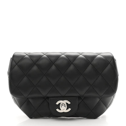 Calfskin Quilted CC Uniform Flap Belt Bag Black
