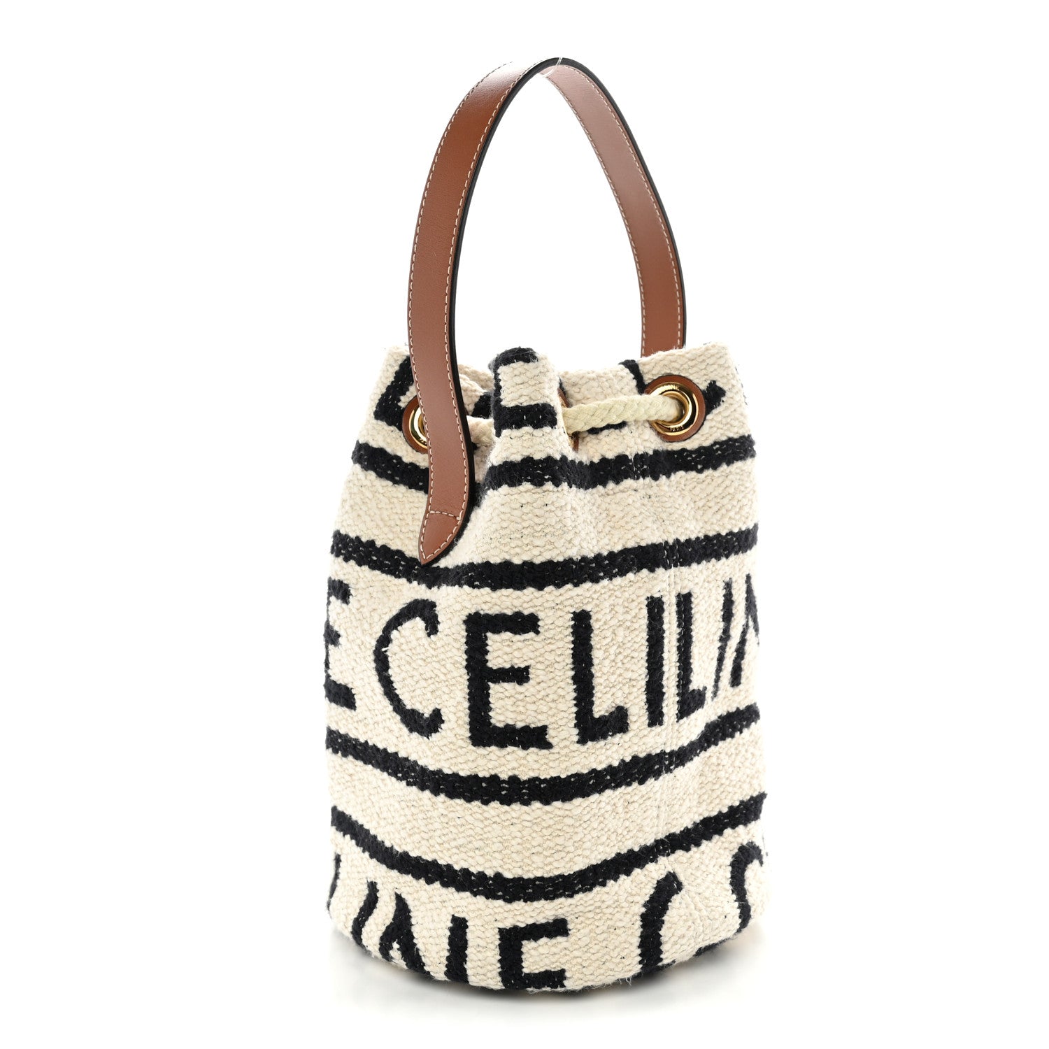 Canvas Drawstring Logo Bucket Bag White Black