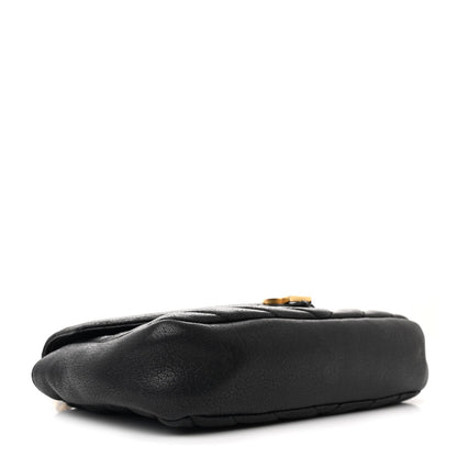 Sheepskin Matelasse Chevron Monogram College Chain Wallet Black