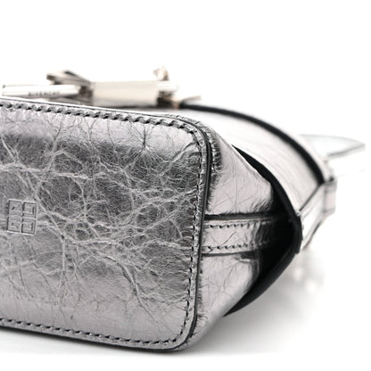 Laminated Lambskin Micro Shark Lock Bucket Bag Silvery Grey