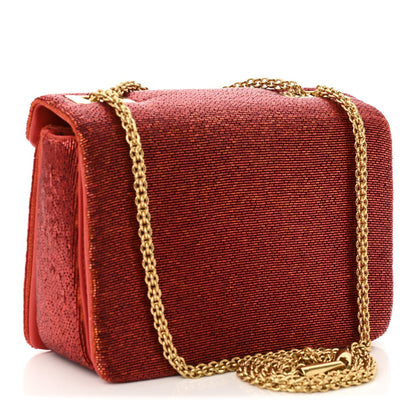 Nappa Beaded One Stud Chain Clutch Red