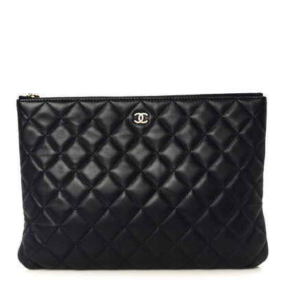Lambskin Quilted Medium Cosmetic Case Navy Blue