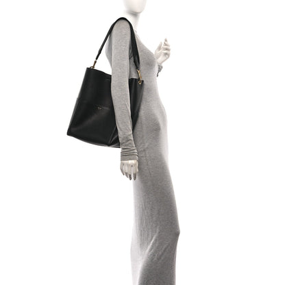Soft Grained Calfskin Sangle Bucket Bag Black