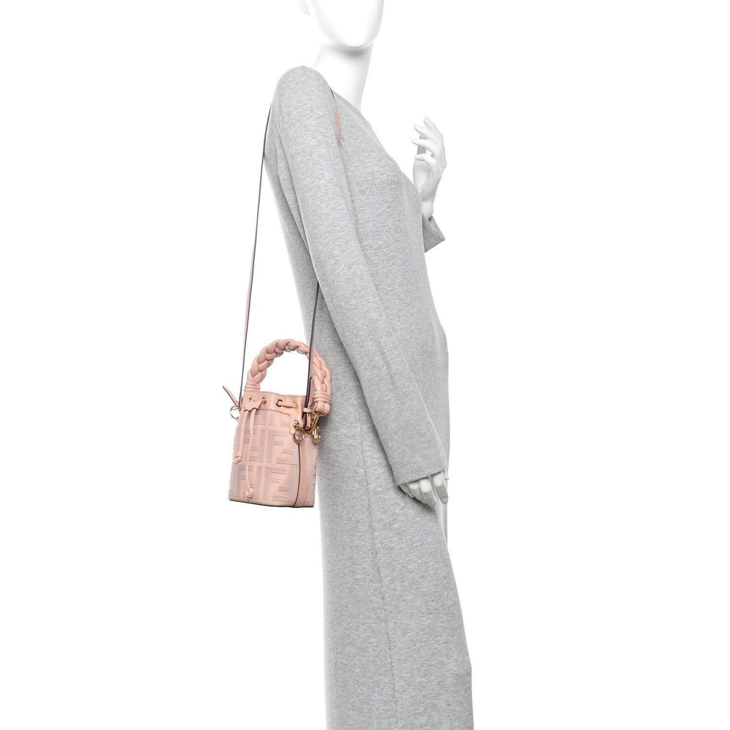 Canvas Nappa F is Fendi FF Embroidered Mini Mon Tresor Bucket Bag Baby Pink