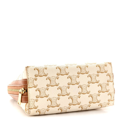 Lambskin Triomphe Canvas Clutch With Chain White Tan