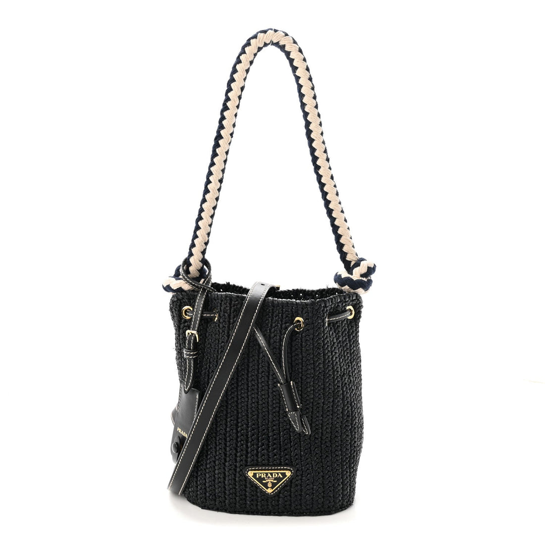 Yarn Raffia Effect Crochet Mini Bucket Bag Black