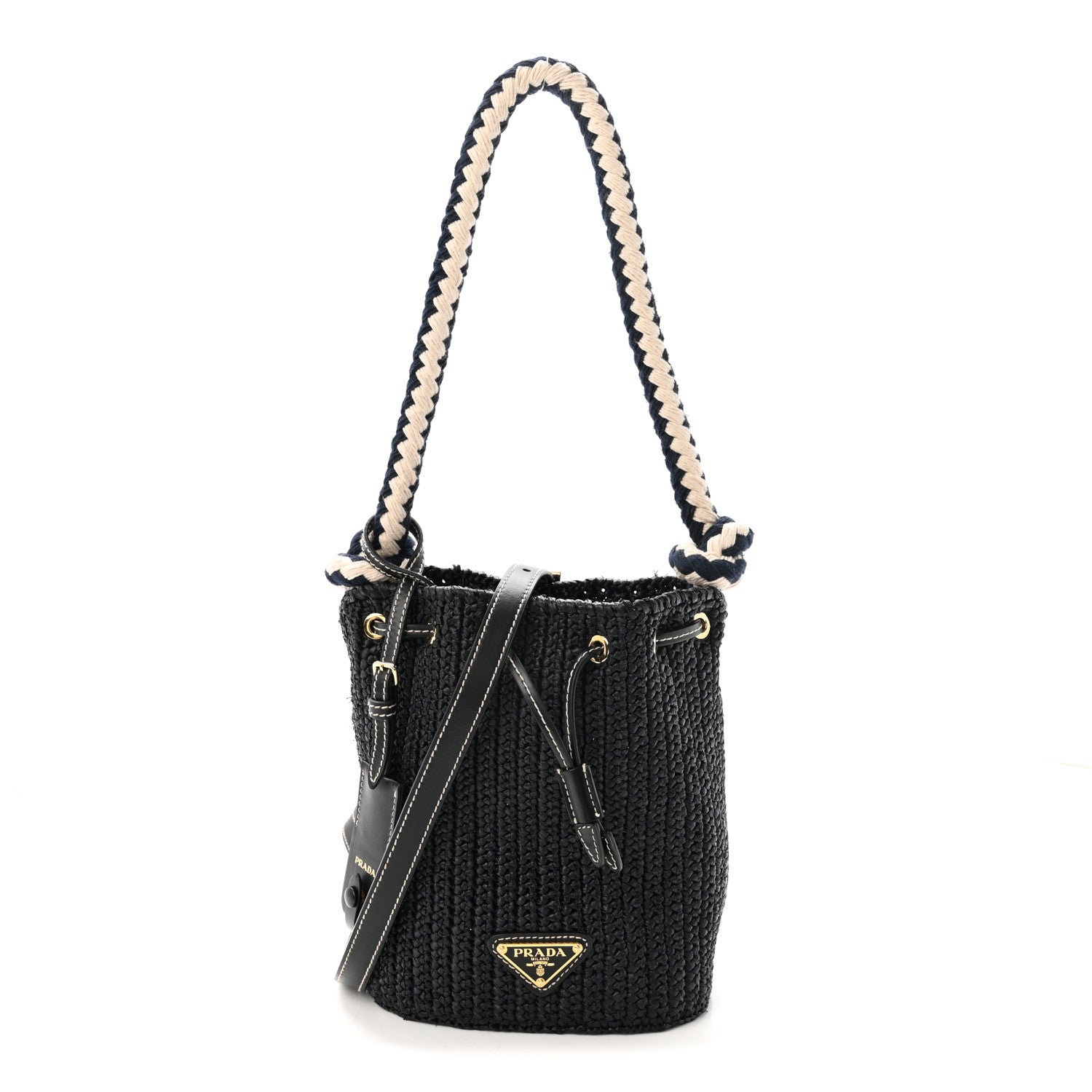 Yarn Raffia Effect Crochet Mini Bucket Bag Black