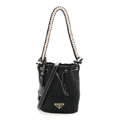 Yarn Raffia Effect Crochet Mini Bucket Bag Black