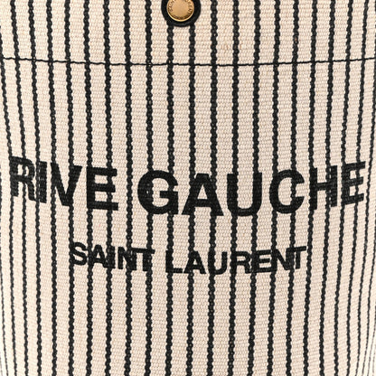 Linen Calfskin Striped Rive Gauche Bucket Bag Grey Cream Black