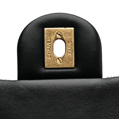 Lambskin Quilted Mini Rectangular Pearl Crush Flap Black