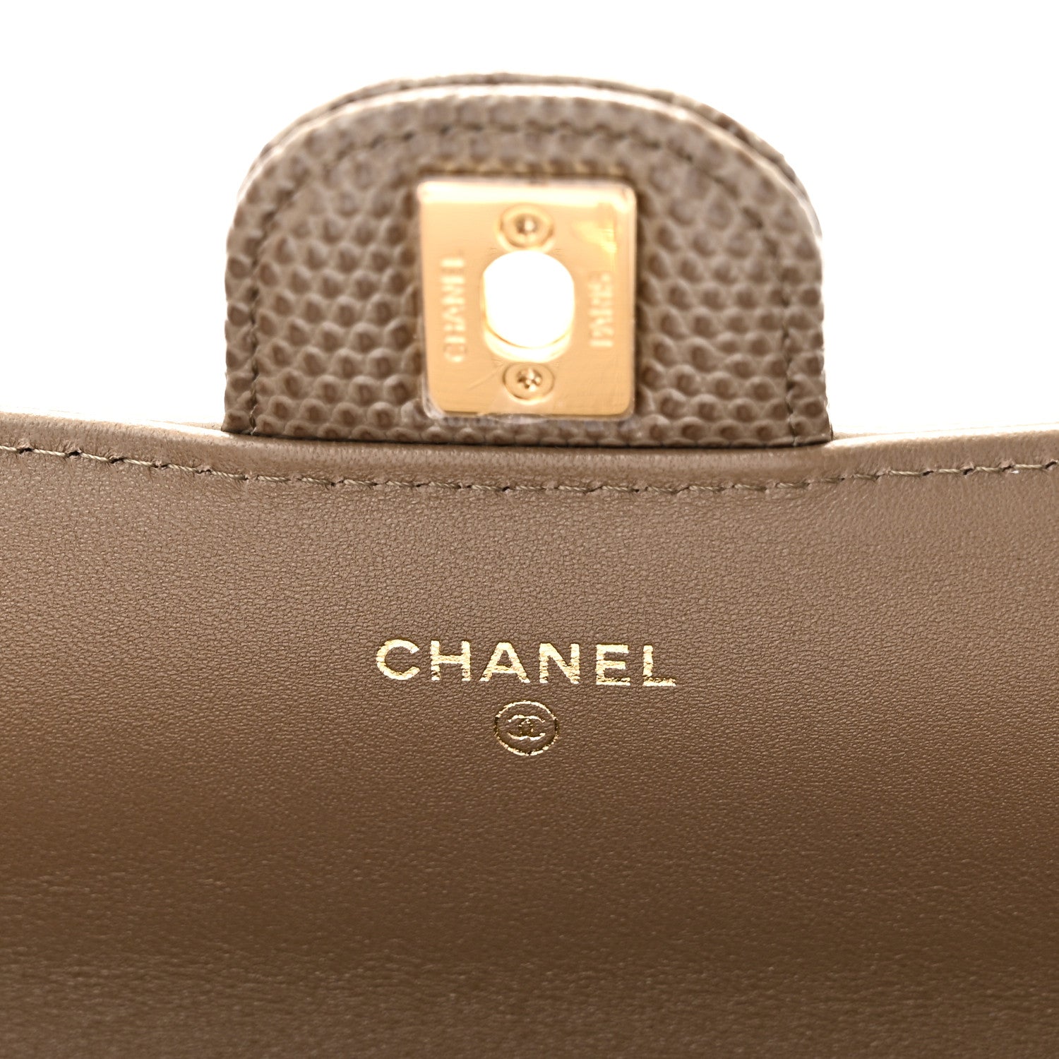 Calfskin Lizard Embossed Top Handle Long Clutch With Chain Dark Khaki