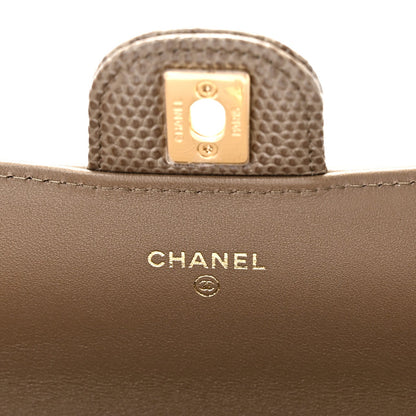 Calfskin Lizard Embossed Top Handle Long Clutch With Chain Dark Khaki