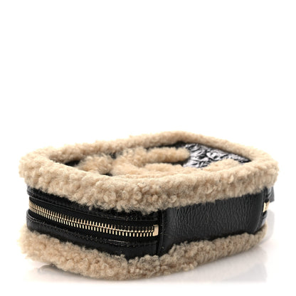 Shiny Crumpled Sheepskin Shearling Waist Bag Black Beige