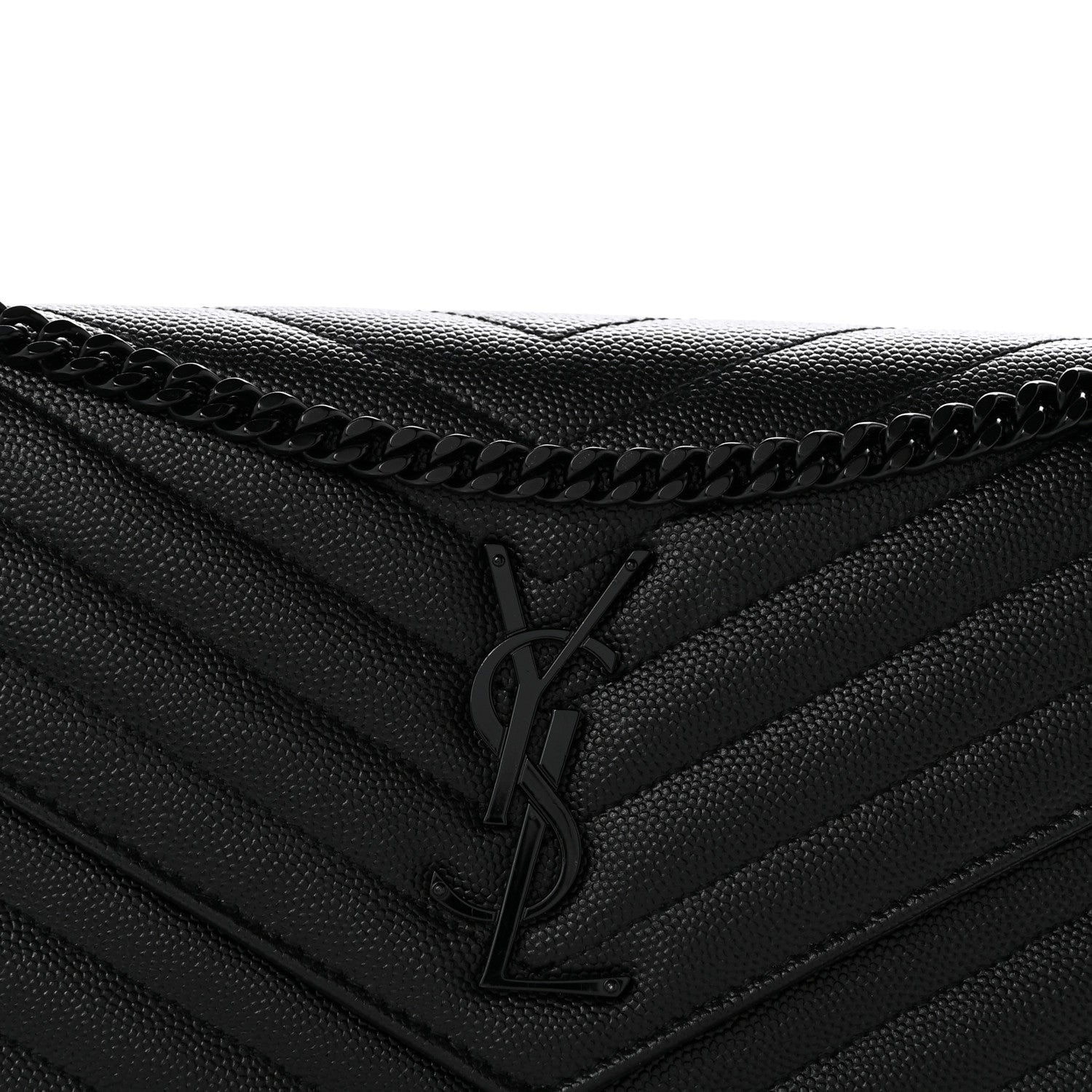 Grain De Poudre Matelasse Chevron Monogram Monochrome Chain Wallet Black