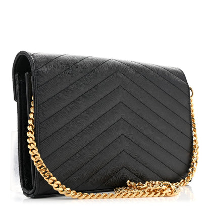 Grain De Poudre Matelasse Chevron Monogram Chain Wallet Black