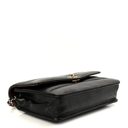 Lambskin Chevron Quilted Wallet On Chain WOC Black