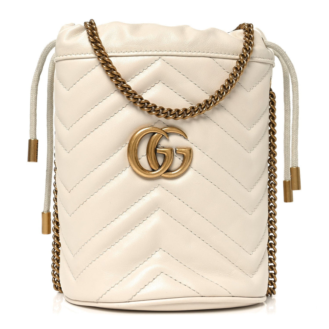 Calfskin Matelasse Mini GG Marmont 2.0 Bucket Bag White