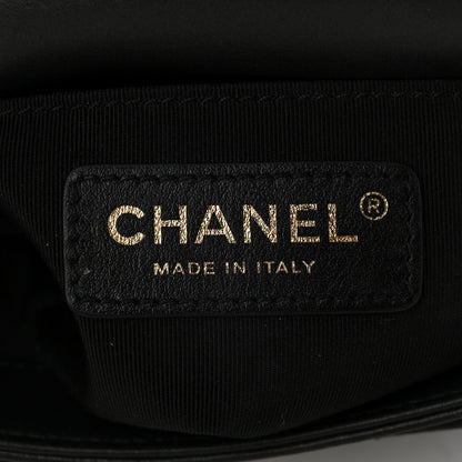Calfskin Quilted Top Handle Flap Black