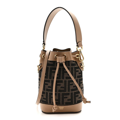 Fabric Jacquard Vitello Grace FF 1974 Mini Mon Tresor Bucket Bag Tobacco Moro Sand