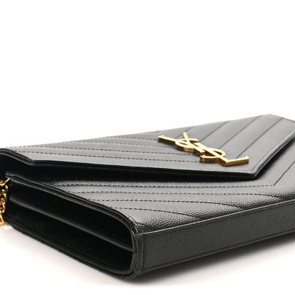 Grain De Poudre Matelasse Chevron Monogram Chain Wallet Black