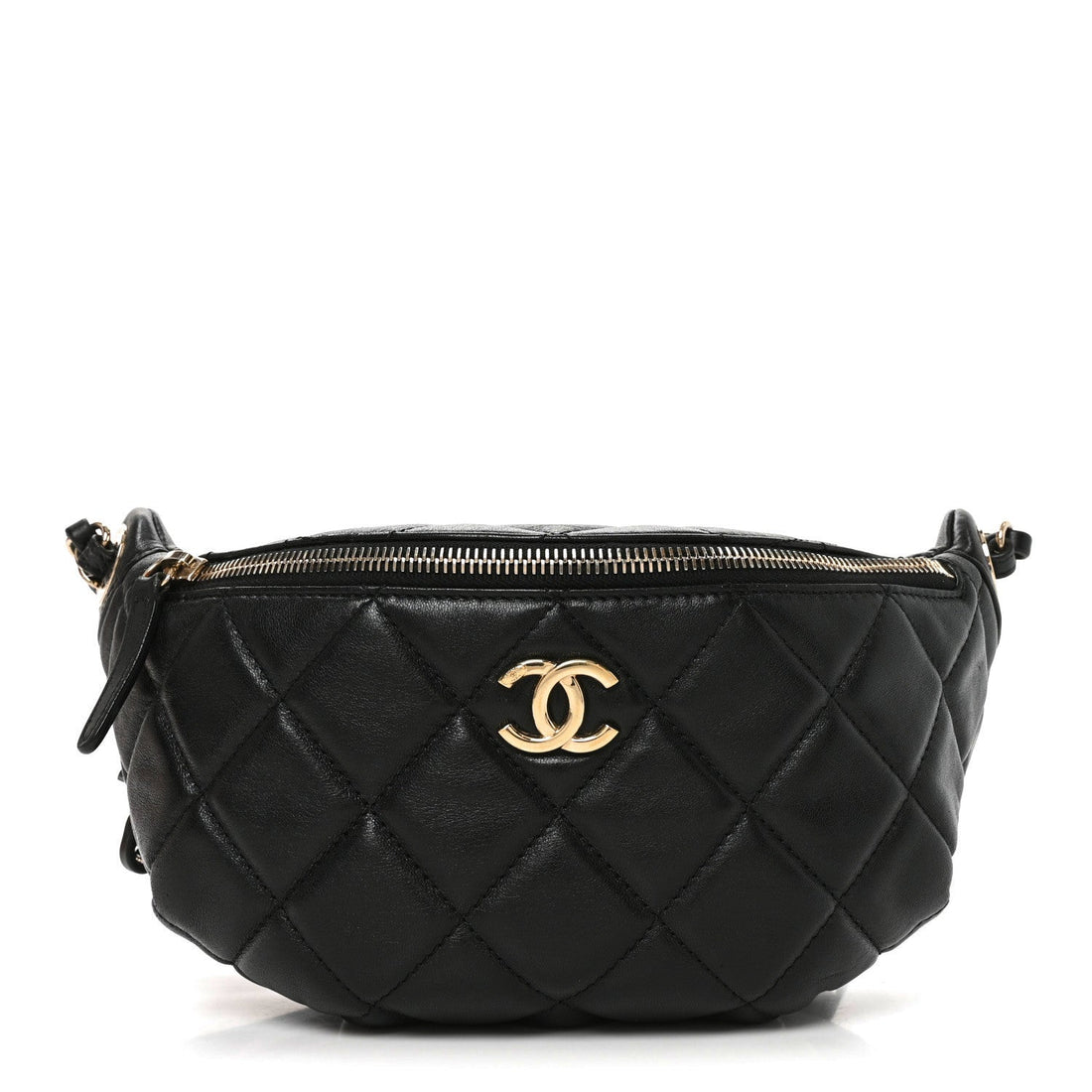 Shiny Lambskin Quilted Belt Bag Black